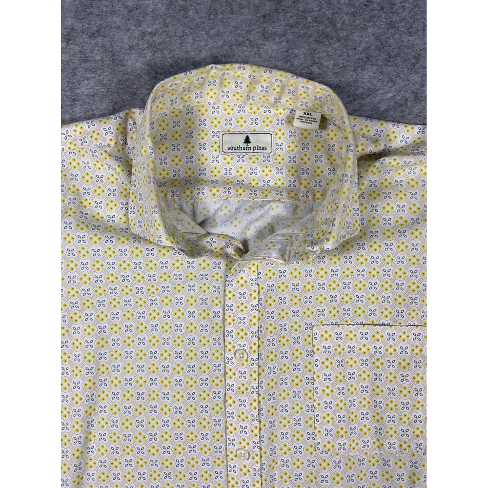 Southern Pines Mens XXL Yellow Geometric Print Long Sleeve Button Down Shirt